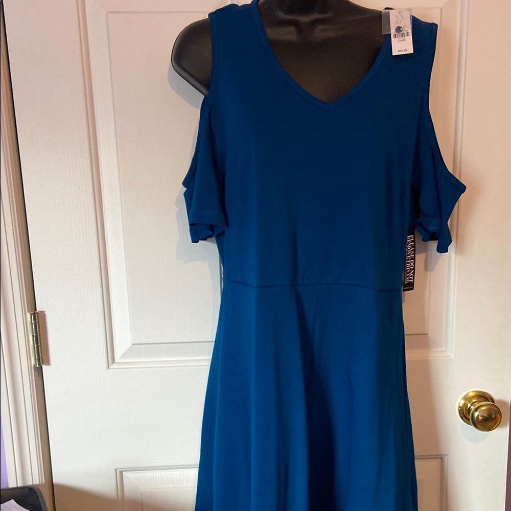 New York and Company teal blue cold shoulder dress new size large